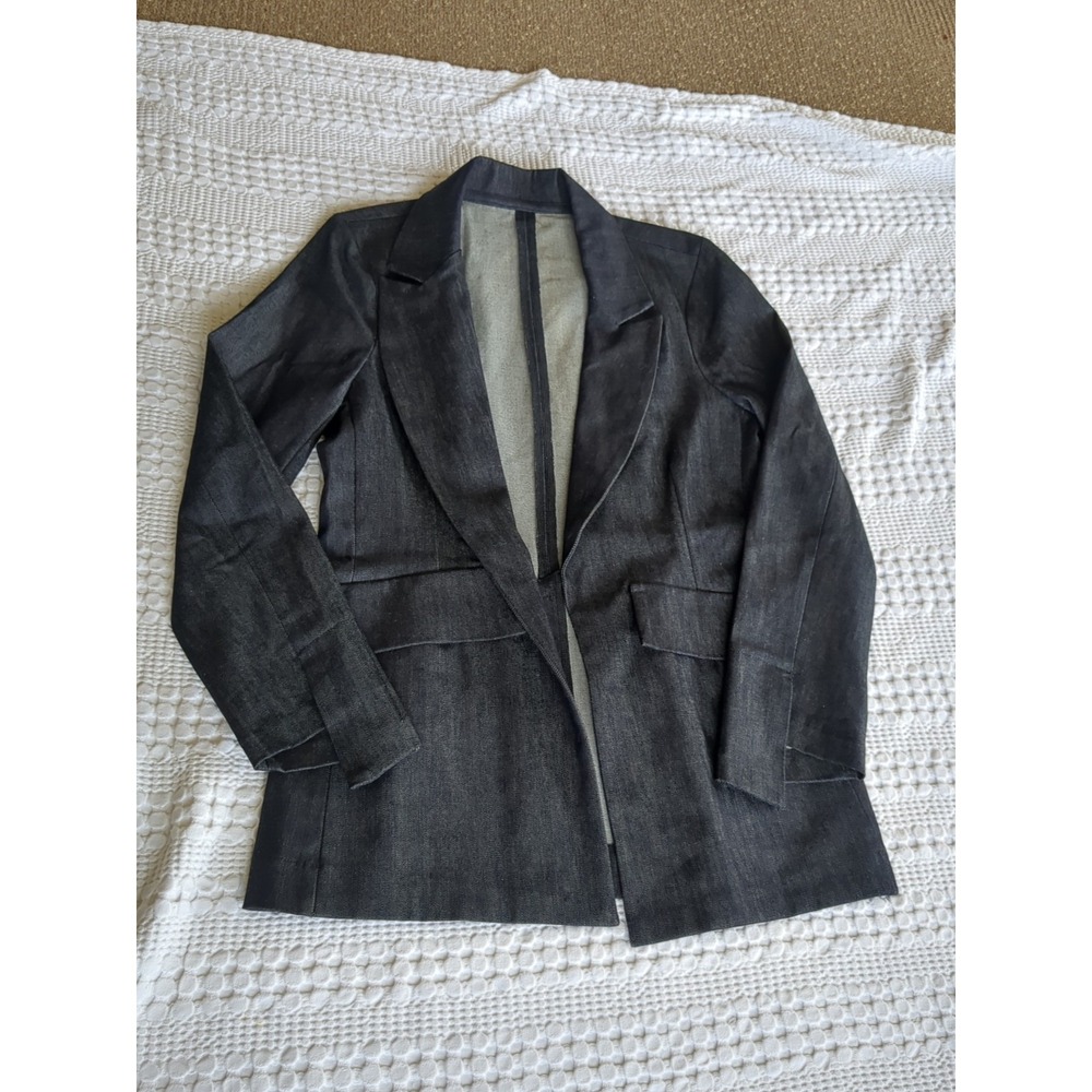 Locker Room Denim Blazer Jacket Open Front Women's Dark Wash Blue Sides Large
